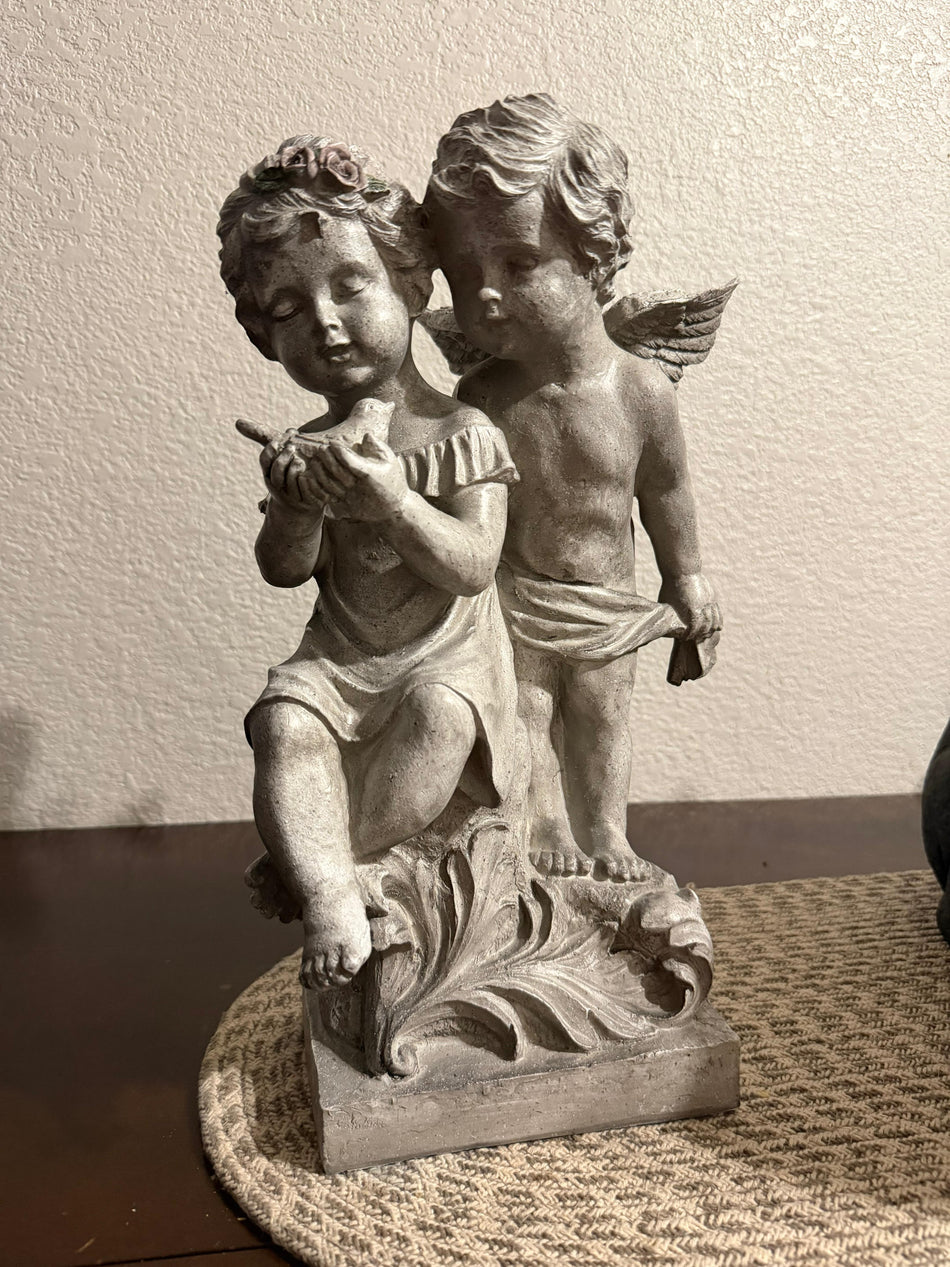 "Divine Protection" – Hand-Finished 17" Guardian Angel & Child Garden Statue