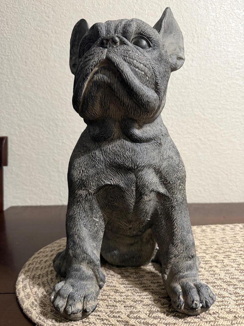 "Expectant Faith" – 16" Tall French Bulldog Charcoal Stone-Finish Statue