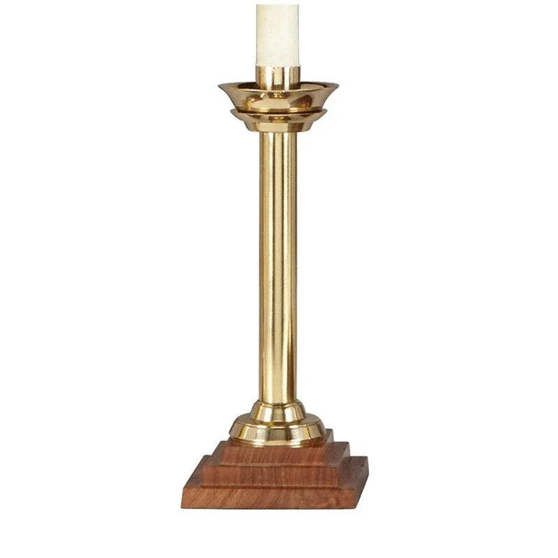 Sudbury Brass & Solid Wood Altar Candlestick - 10" Tall - Pack of 2, one of the items in the Altar Candlestick - Brass & Solid Wood with 7/8-Inch Beeswax Candles and Followers. A photograph of the assembled set is pending.