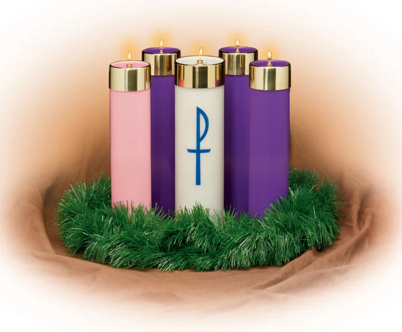 Advent Candela Set | Sets of Blue or Purple, one of the items in the Emkay Advent Candela Set with Liquid Wax Refill Kit. A photograph of the assembled set is pending.