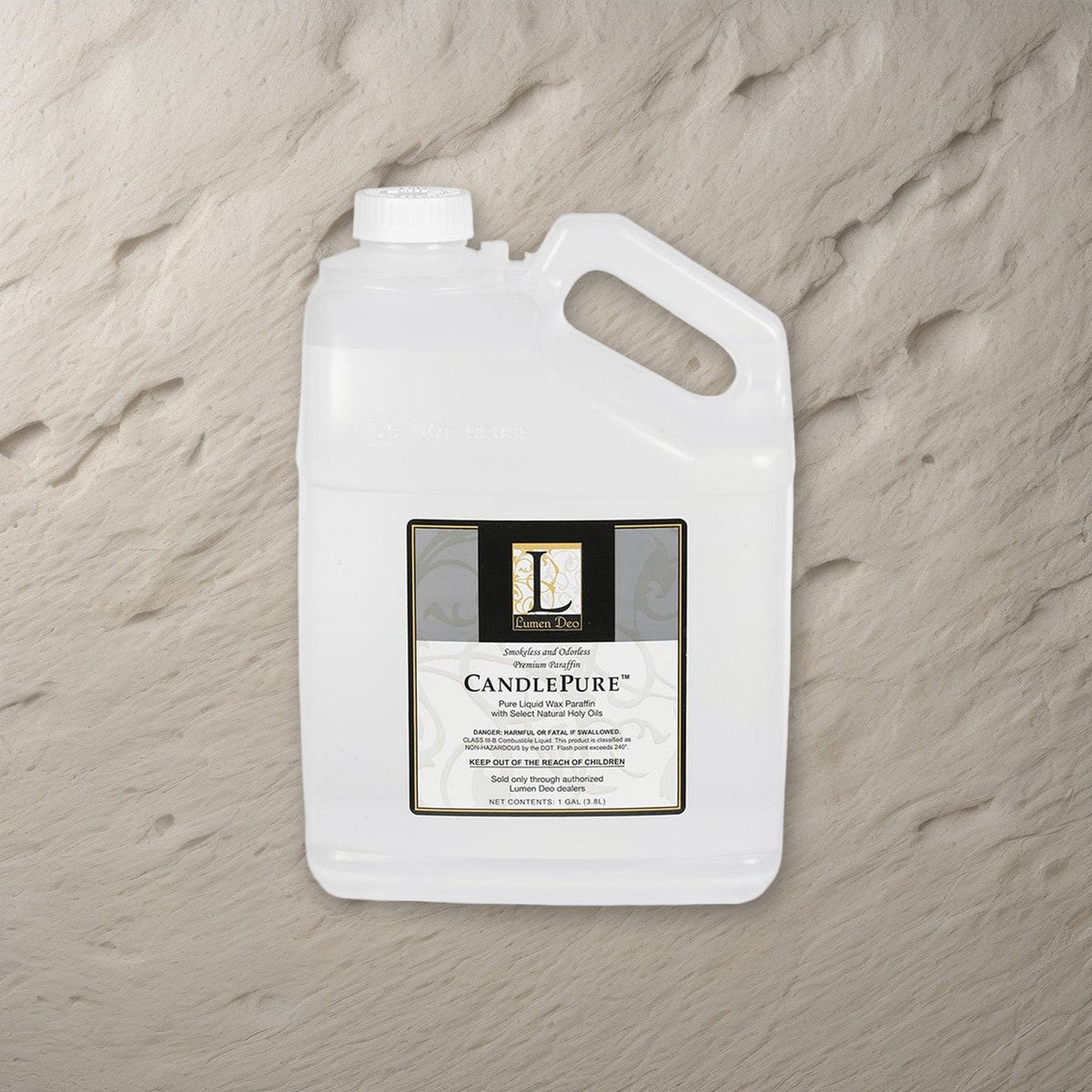 1 Gallon Containers Paraffin Oil - 4 Gallons Total on a stone background