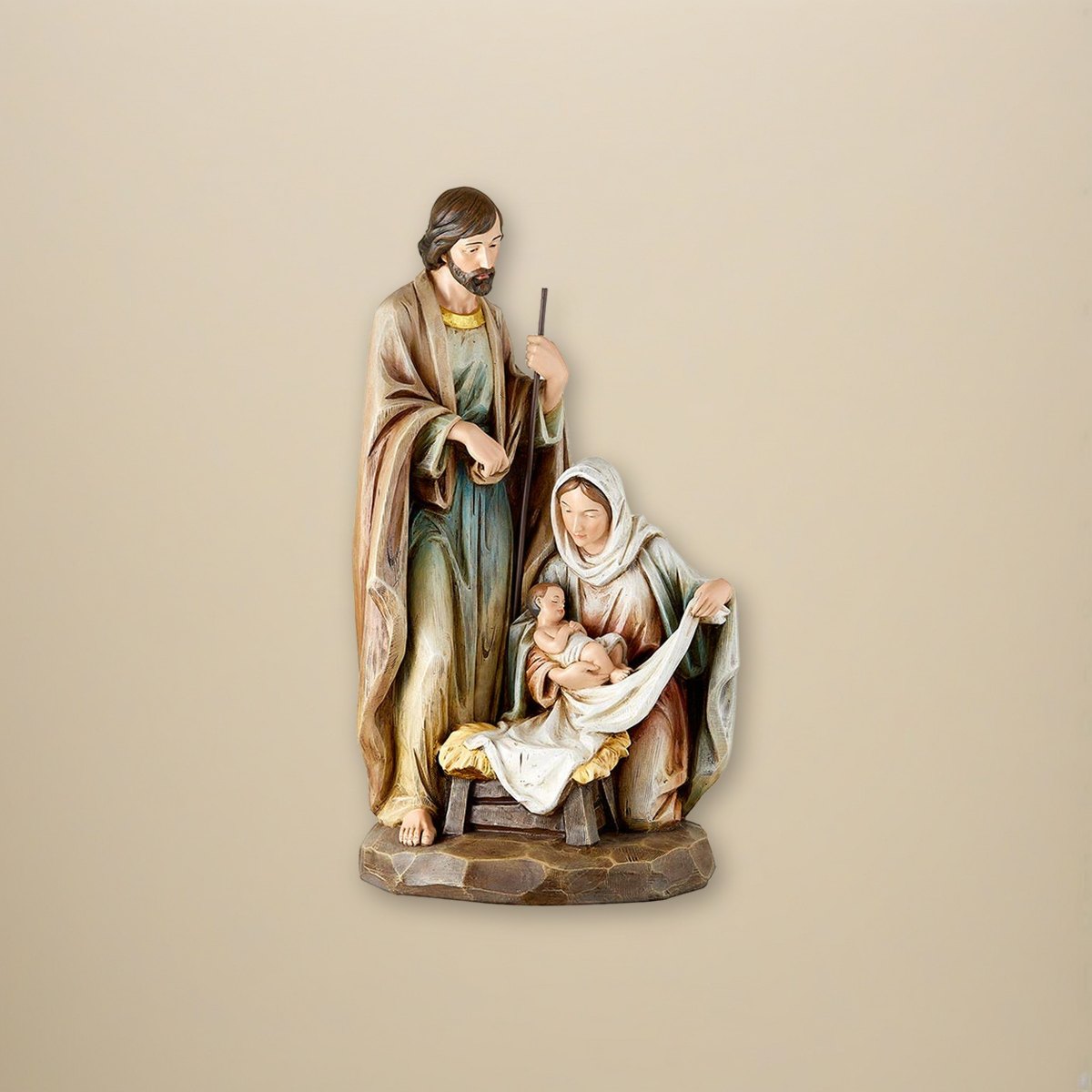 18'' Holy Family Nativity on a cream backdrop