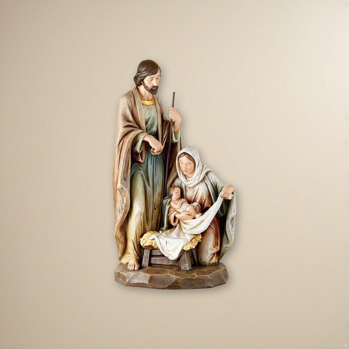 18'' Holy Family Nativity on a cream backdrop