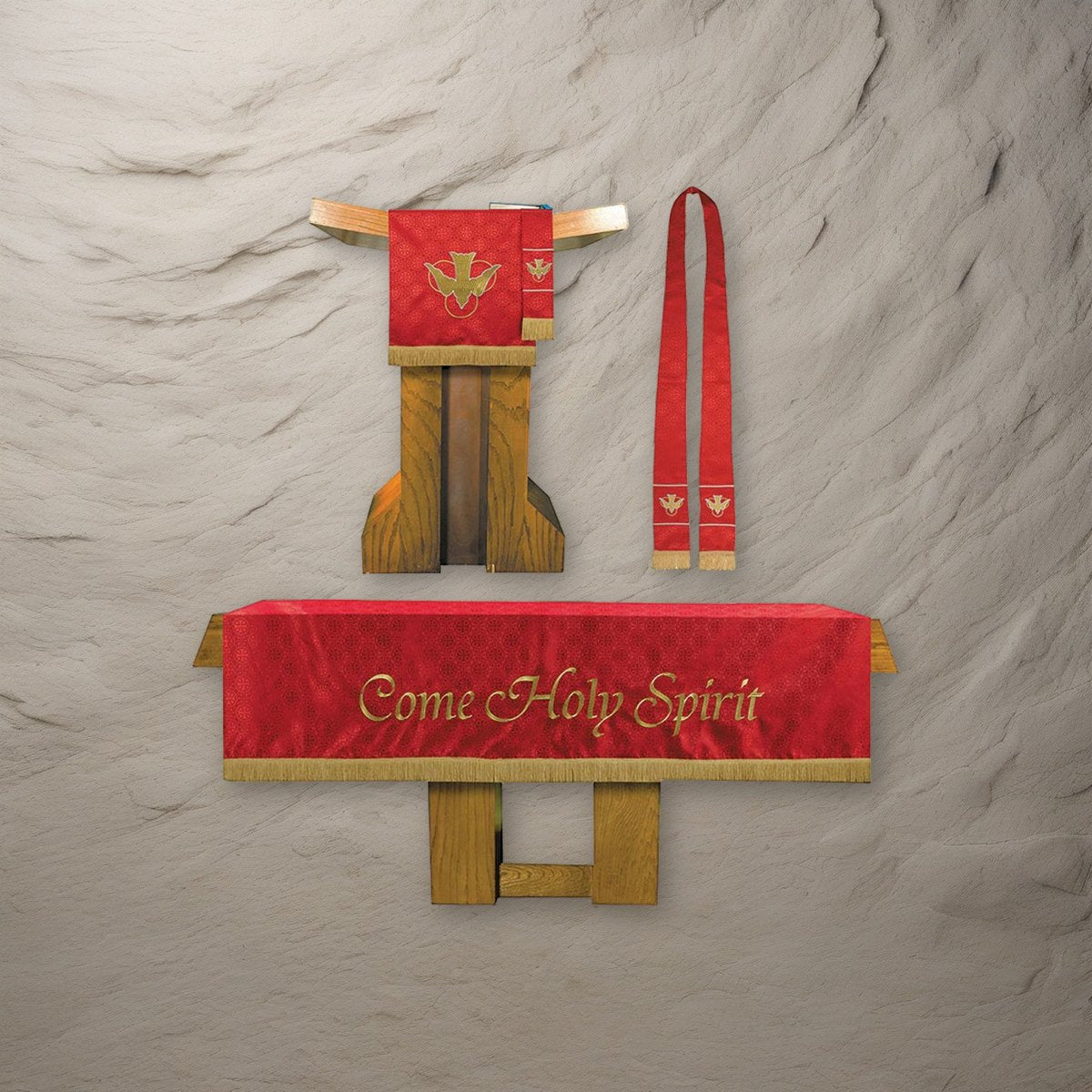 3 Piece Maltese Jacquard Parament Set - Red on a stone background