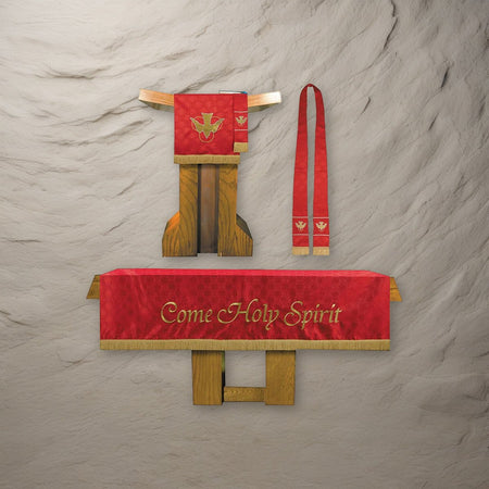 3 Piece Maltese Jacquard Parament Set - Red on a stone background