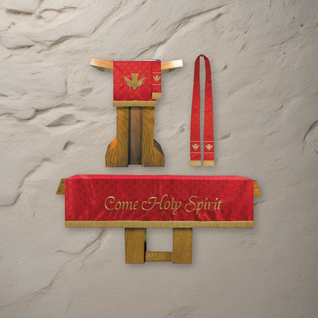 3 Piece Maltese Jacquard Parament Set - Red on a stone background