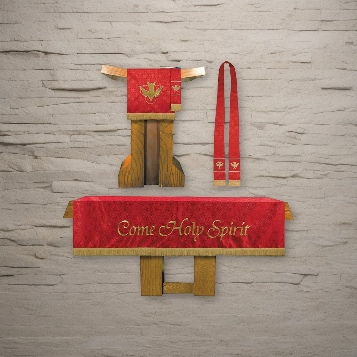 3 Piece Maltese Jacquard Parament Set - Red on a stone background