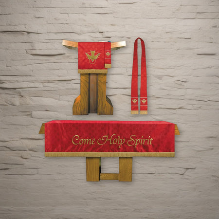 3 Piece Maltese Jacquard Parament Set - Red on a stone background