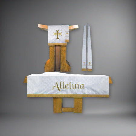3 Piece Maltese Jacquard Parament Set - White on a soft grey backdrop
