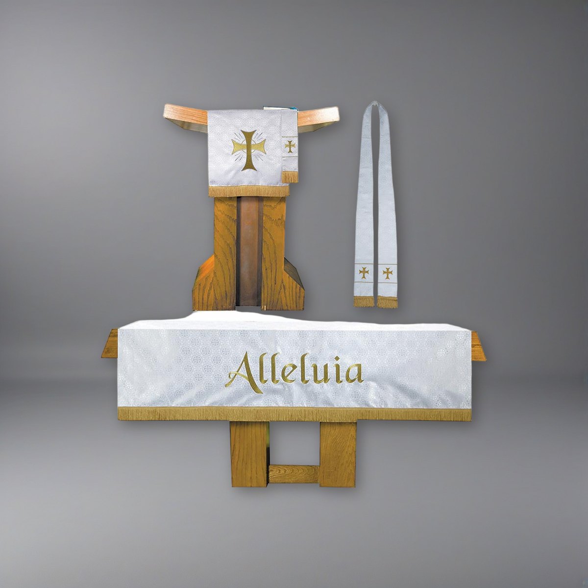 3 Piece Maltese Jacquard Parament Set - White on a soft grey backdrop