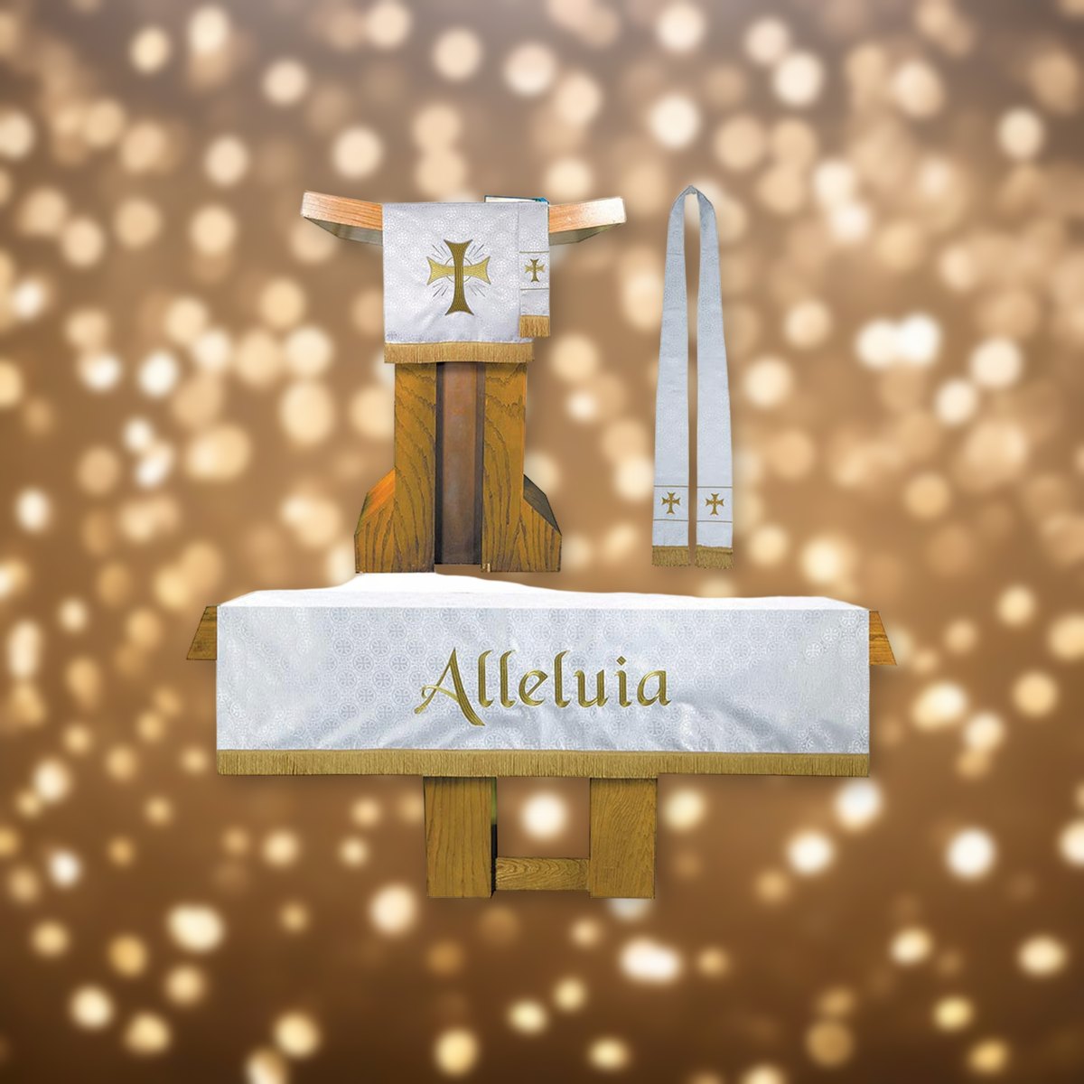 3 Piece Maltese Jacquard Parament Set - White against soft golden light