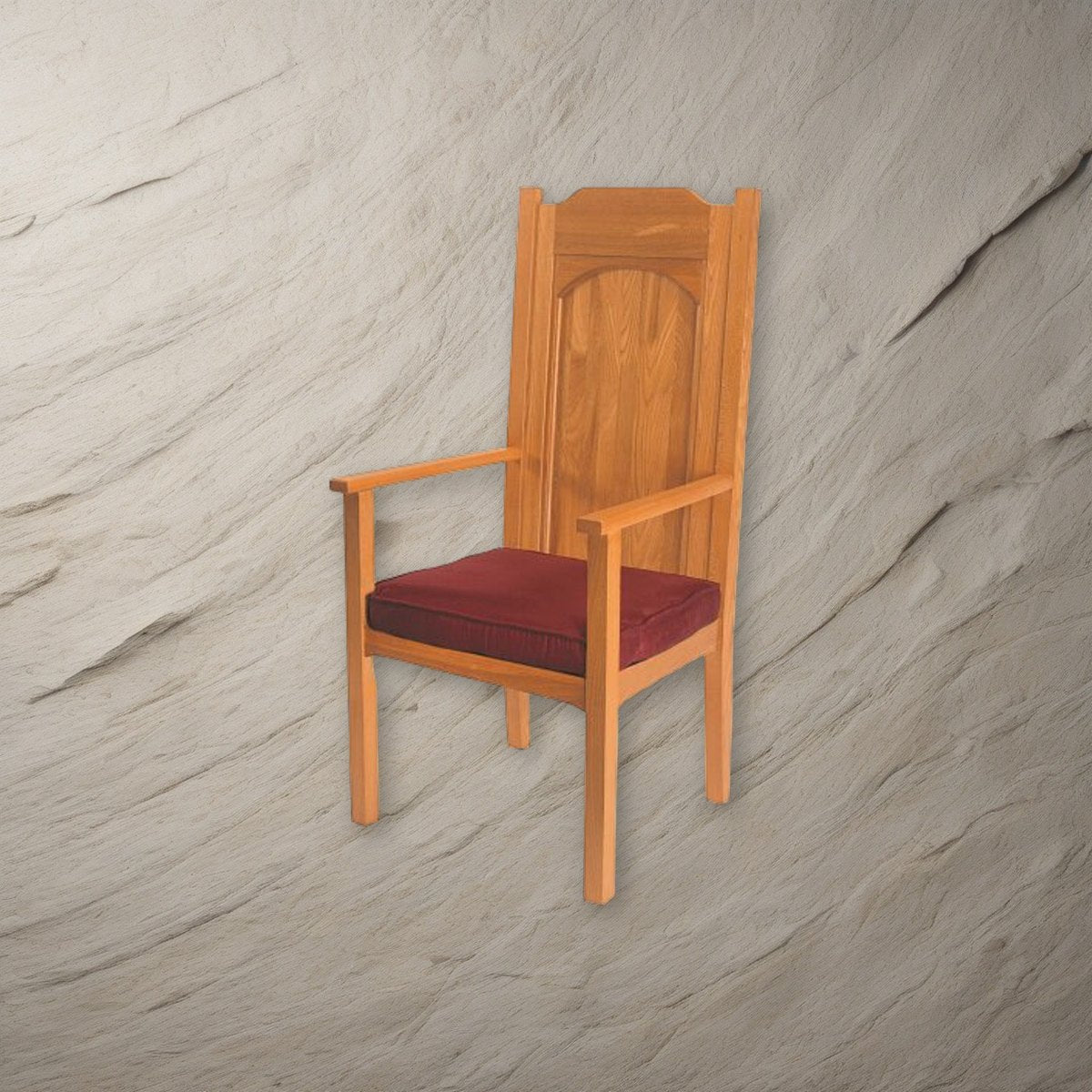 Abbey Celebrant Chair - Walnut or Medium Oak Stain on a stone background
