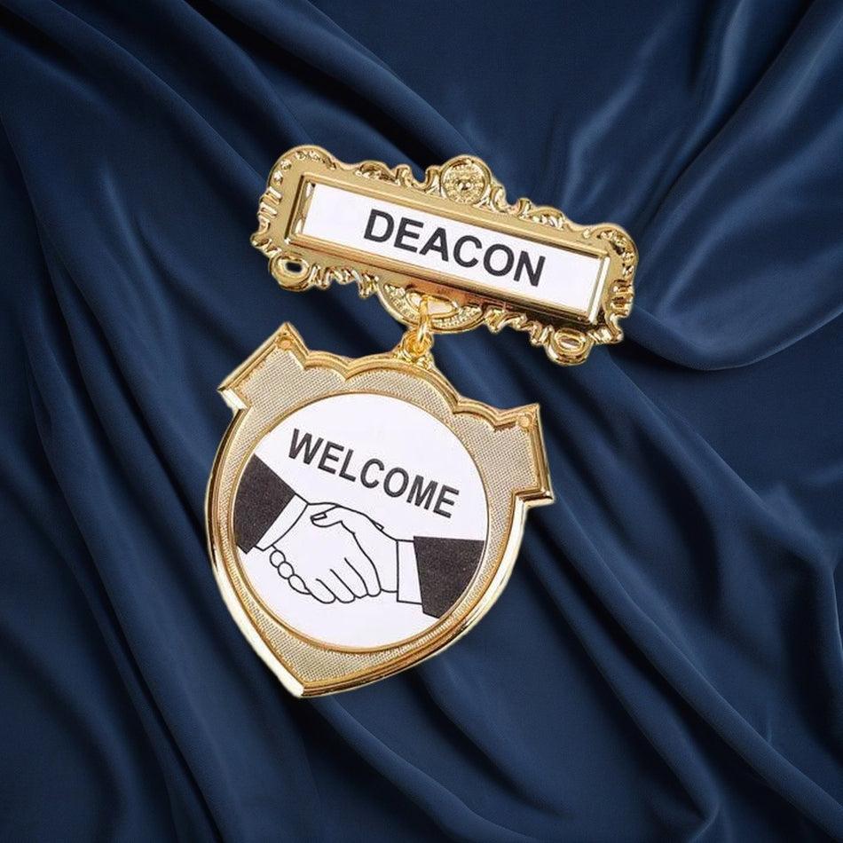 Badge Shield Deacon Shaking Hands Magnet on navy velvet