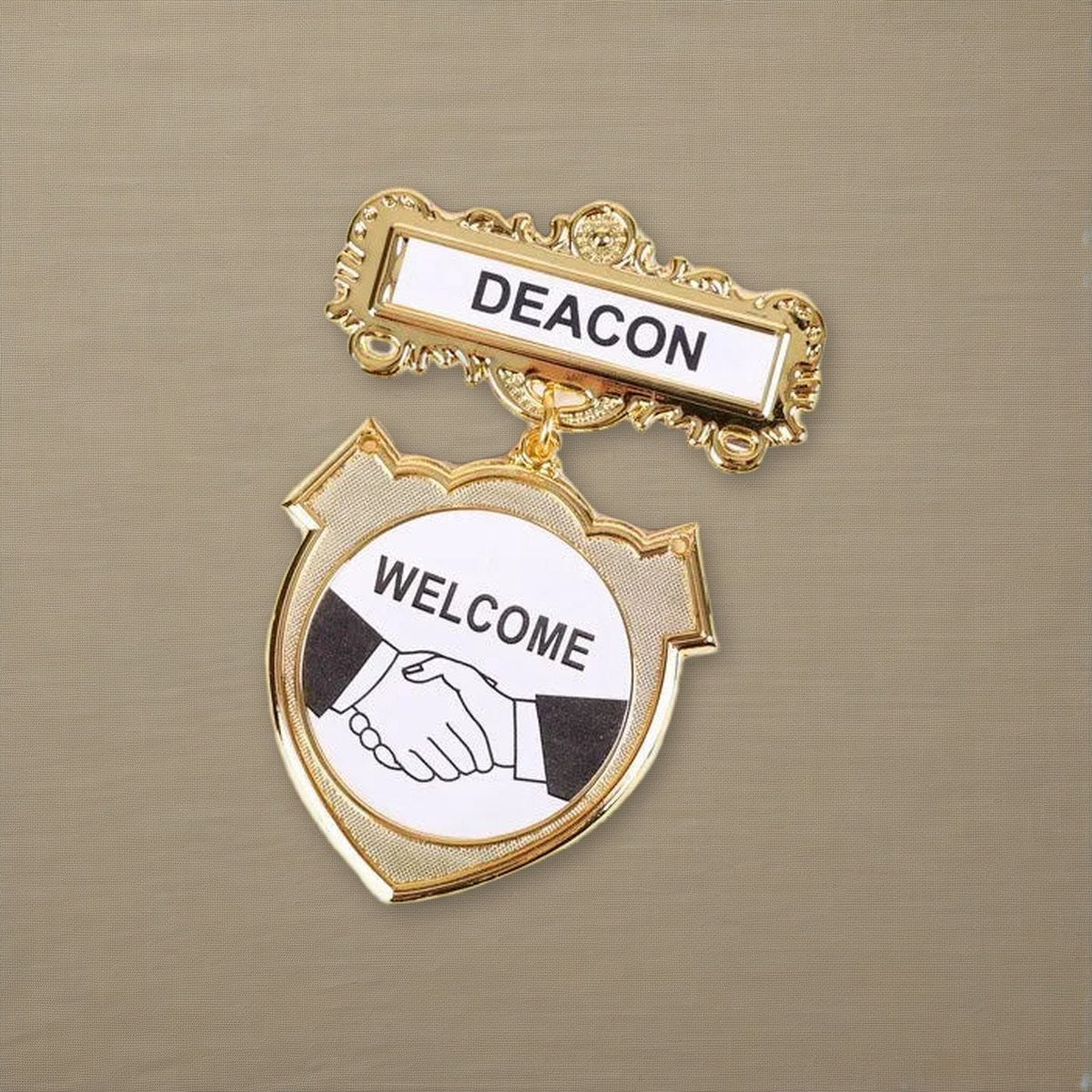Badge Shield Deacon Shaking Hands Magnet on natural linen