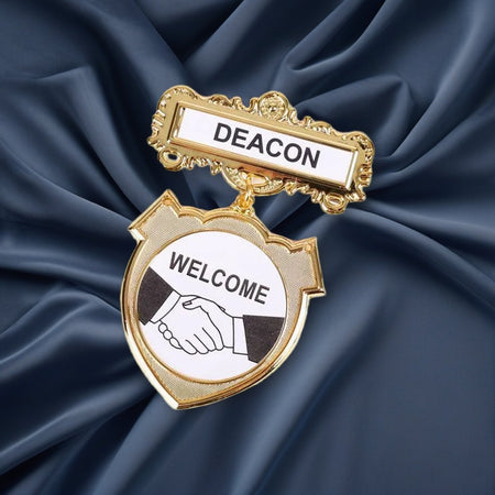 Badge Shield Deacon Shaking Hands Magnet on navy velvet