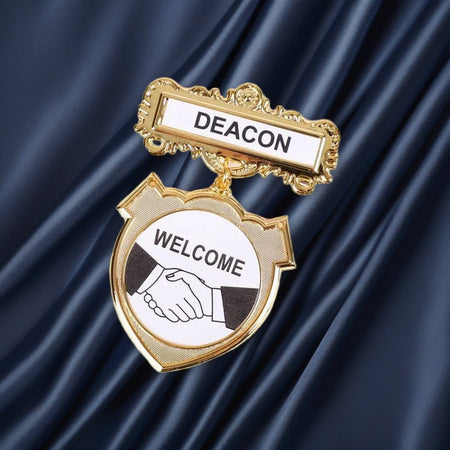 Badge Shield Deacon Shaking Hands Magnet on navy velvet
