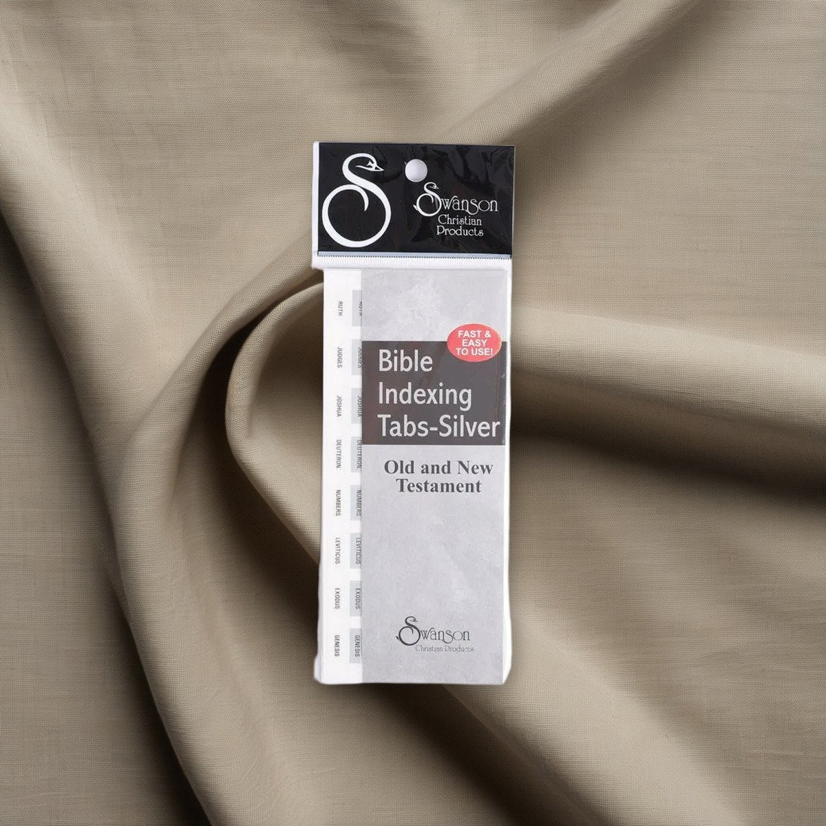 Bible Index Tabs Silver Swanson Pack of 10 on natural linen