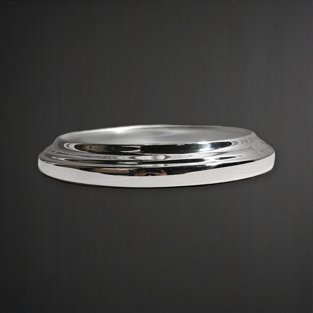 Bread Plate Base - Silvertone Aluminum by Artistic on a charcoal backdrop
