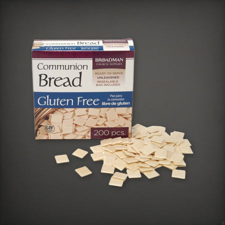 Broadman Gluten-Free Communion Bread - 200 Pieces per Box on a charcoal backdrop