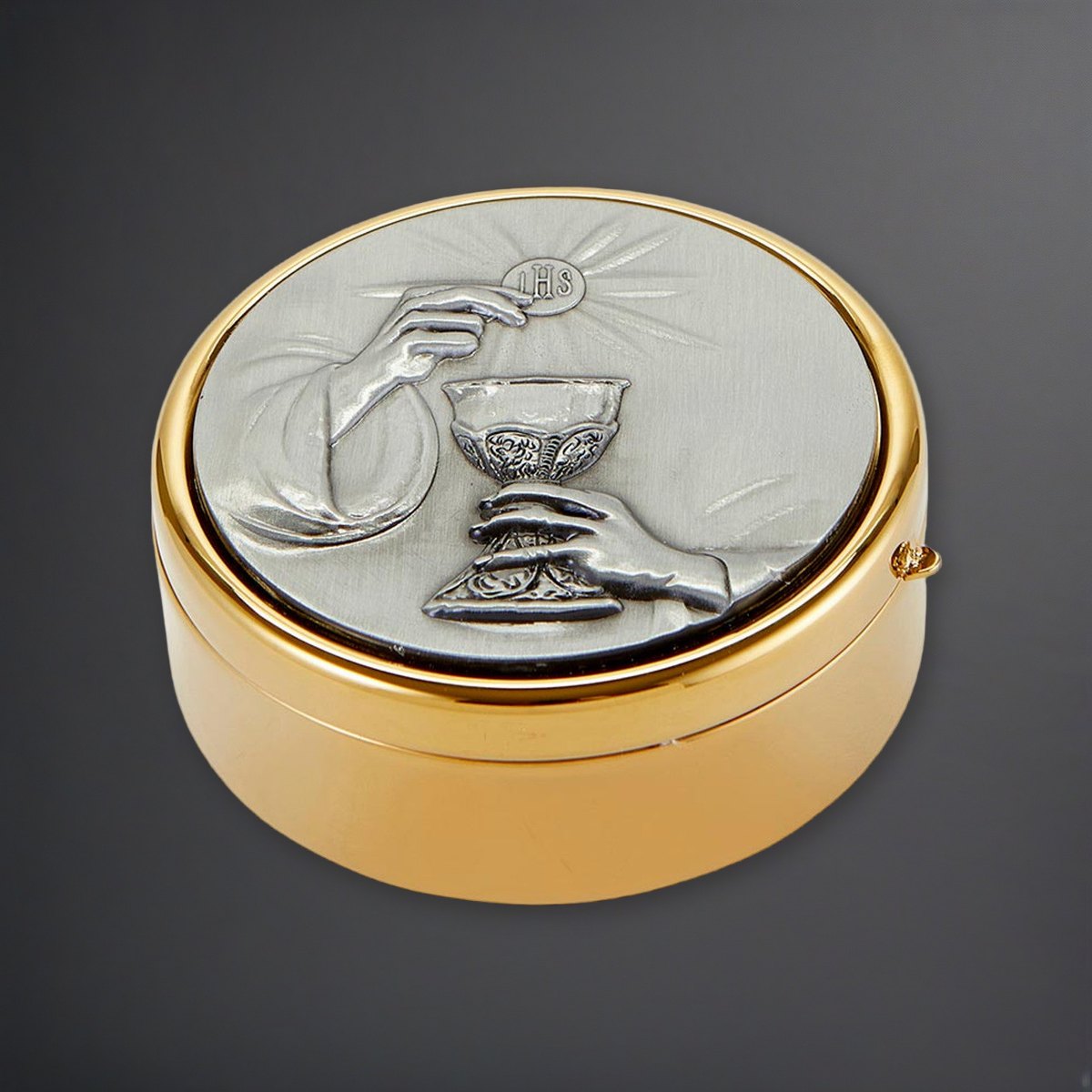 Chalice & Host Hospital Pyx on a charcoal backdrop