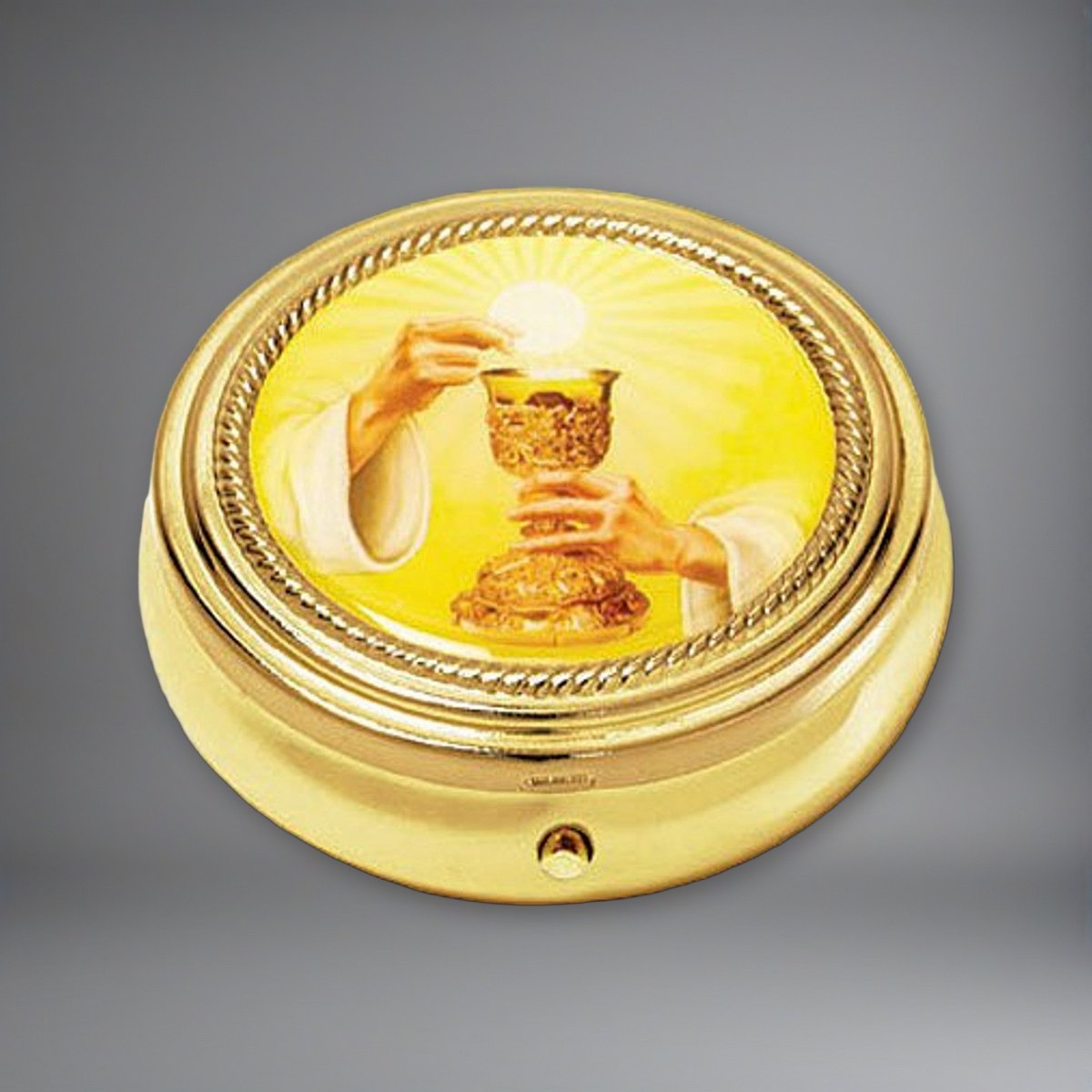 Chalice Pyx on a soft grey backdrop