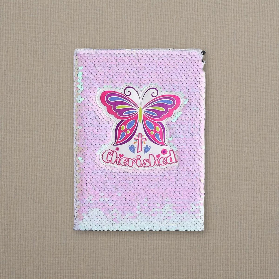 Cherished - Sequin Journal on natural linen