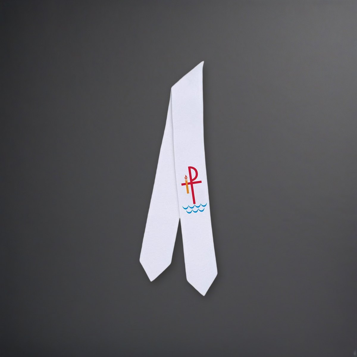 Chi Rho Baptismal Stole 12/pk on a charcoal backdrop
