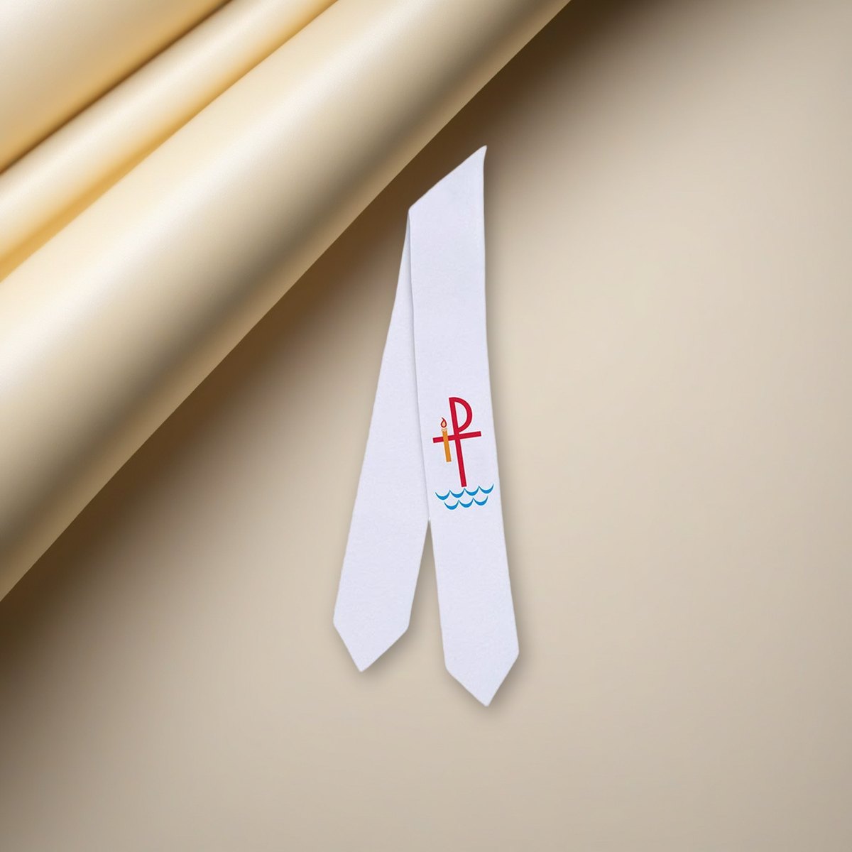 Chi Rho Baptismal Stole 12/pk on a cream backdrop