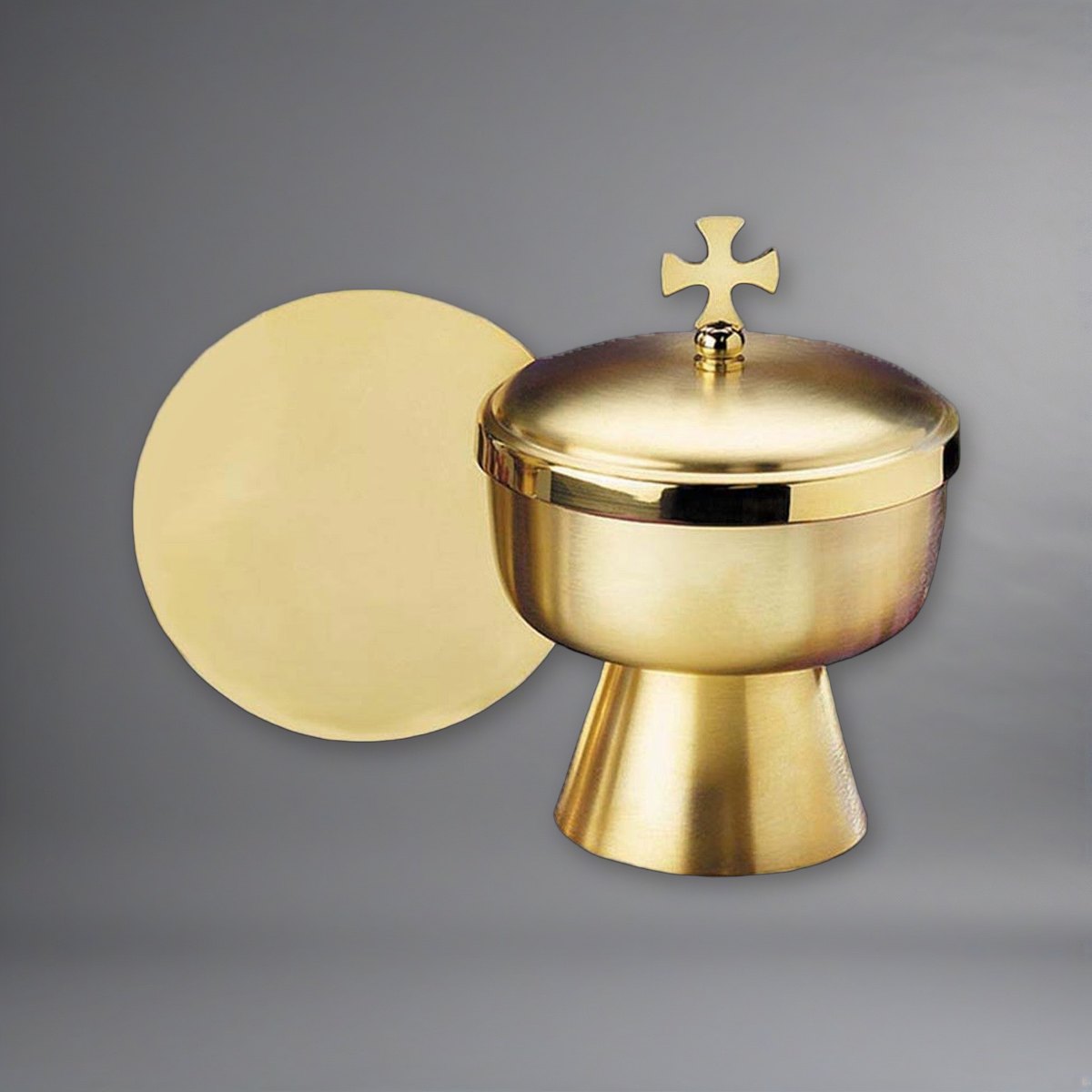 Ciborium with Cross Top on a soft grey backdrop