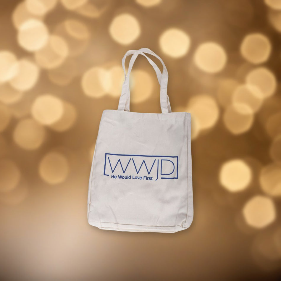 Classic Cotton Tote WWJD against soft golden light