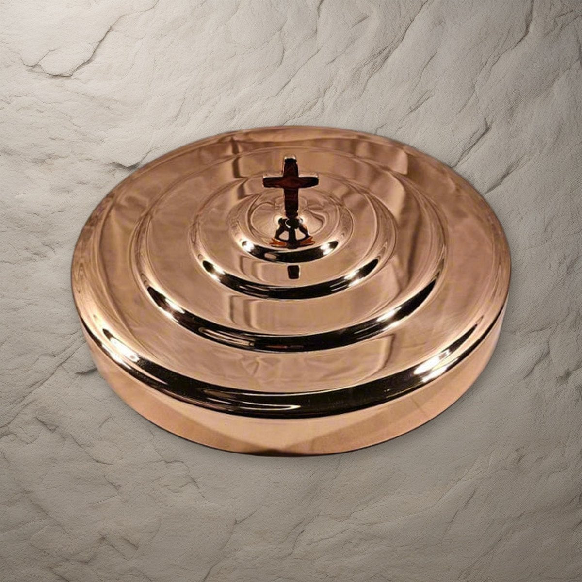 Communion Tray Cover - Solid Copper by Artistic on a stone background