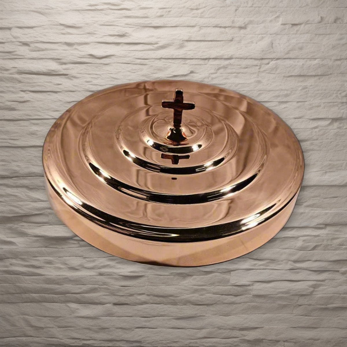 Communion Tray Cover - Solid Copper by Artistic on a stone background
