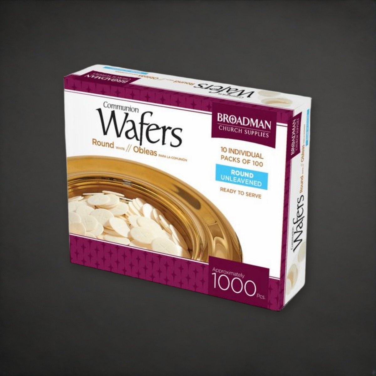 Communion Wafers - Round White (1,000 Pieces): on a charcoal backdrop