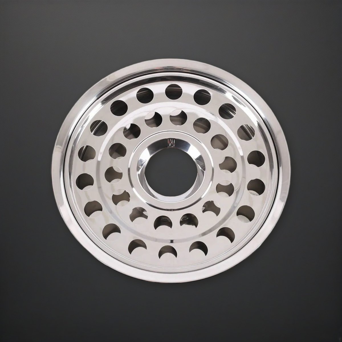 Communionware- 2-in-1 Combo Bread Plate & Cup Tray - Silver on a charcoal backdrop