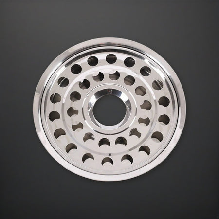 Communionware- 2-in-1 Combo Bread Plate & Cup Tray - Silver on a charcoal backdrop