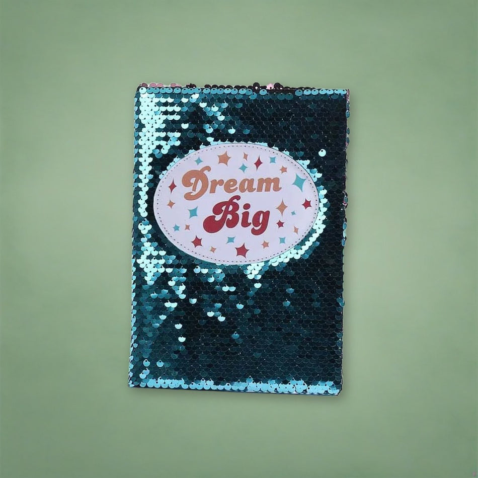 Dream Big - Sequin Journal on a sage green backdrop