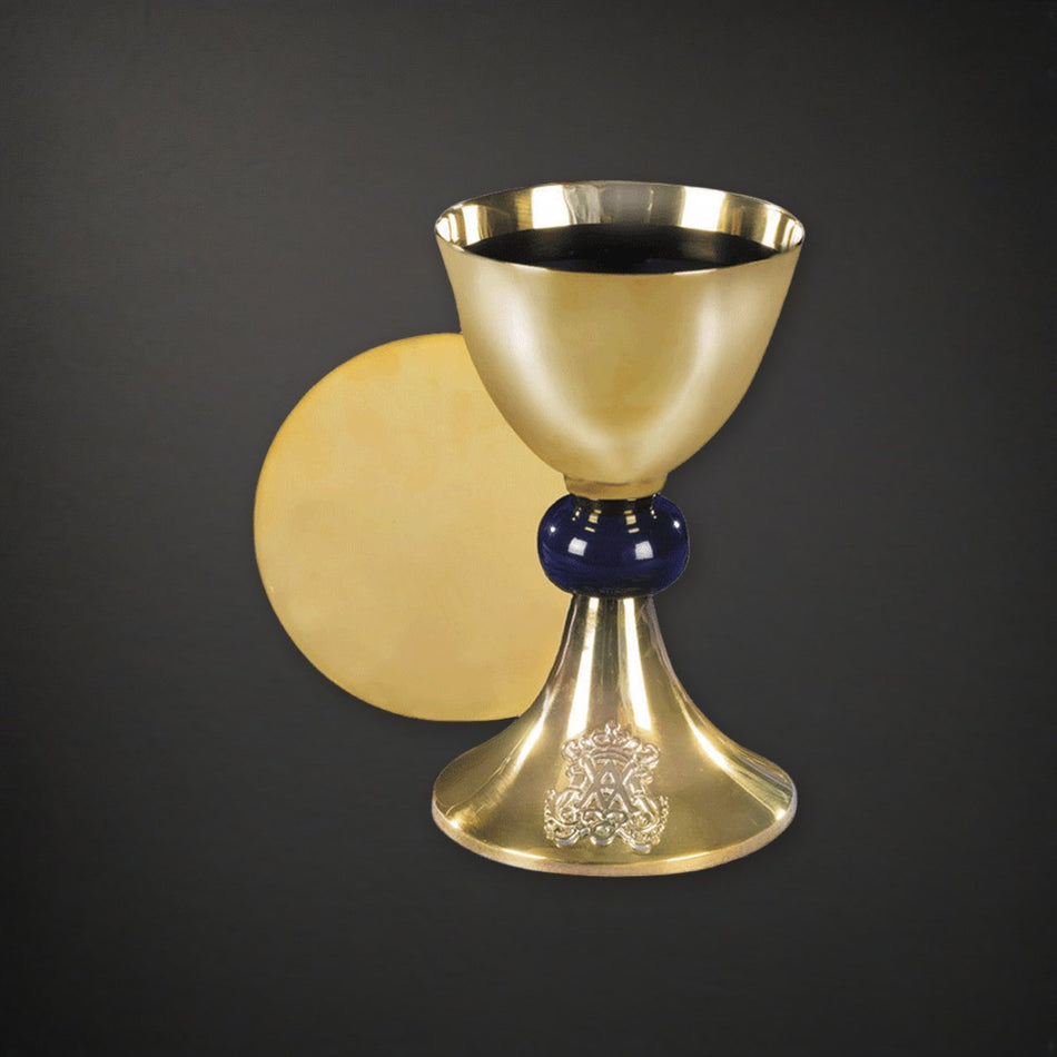 Embossed Vines Chalice with Paten on a charcoal backdrop