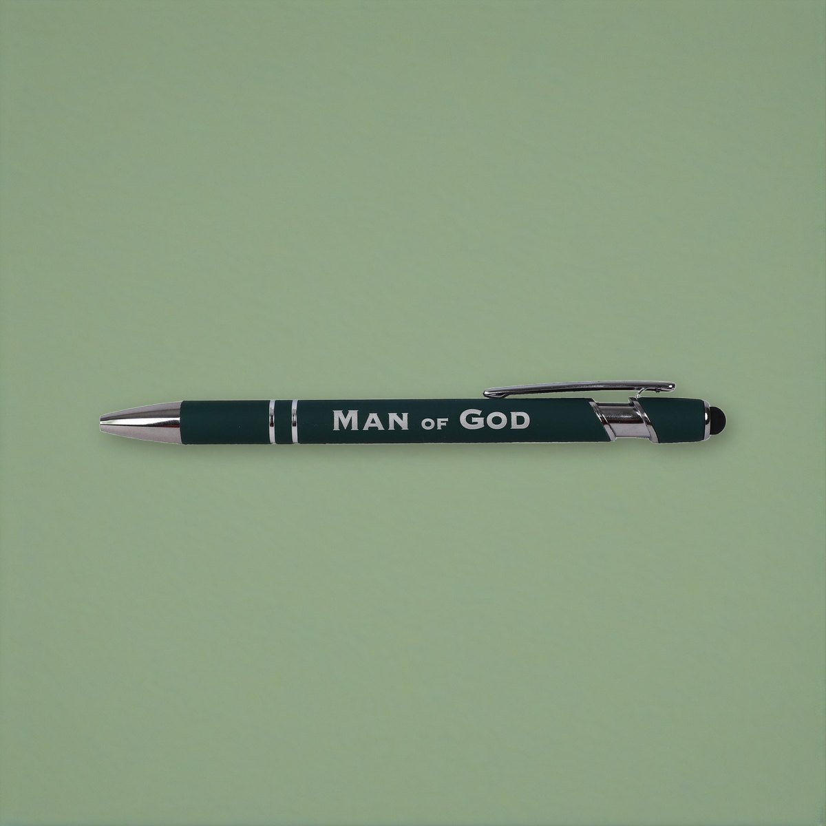 Gift Pen Soft Touch Man of God Green on a sage green backdrop