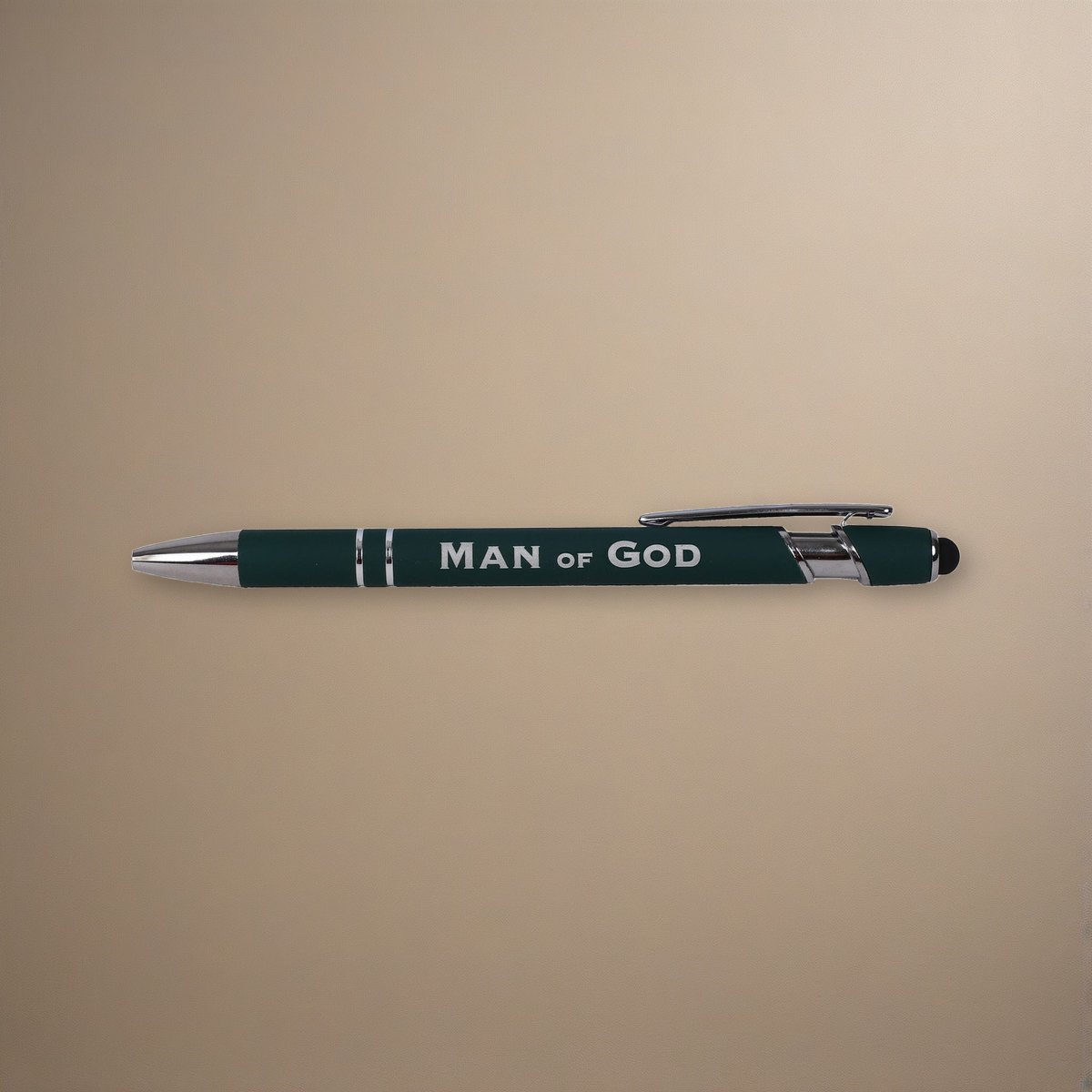 Gift Pen Soft Touch Man of God Green on a plaster background