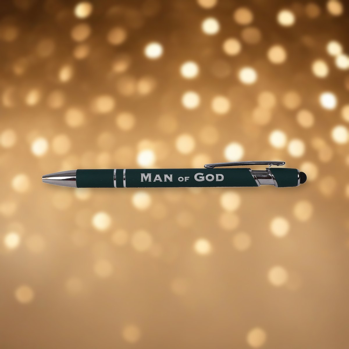 Gift Pen Soft Touch Man of God Green against soft golden light