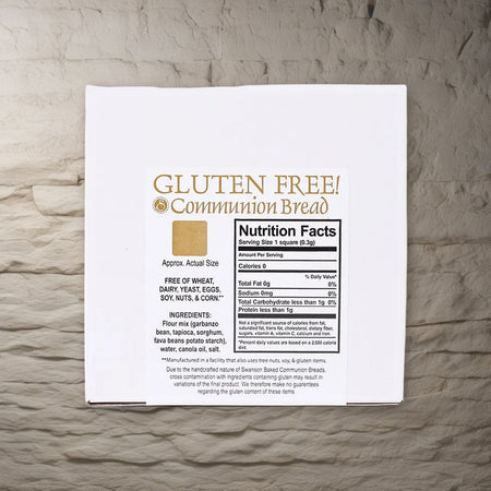 Gluten-Free Communion Bread - Box of 200 Pieces - Resealable Bag on a stone background