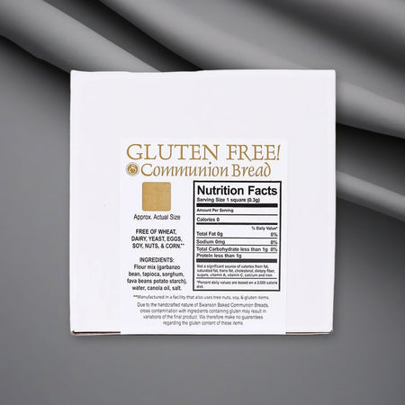 Gluten-Free Communion Bread - Box of 200 Pieces - Resealable Bag on a soft grey backdrop