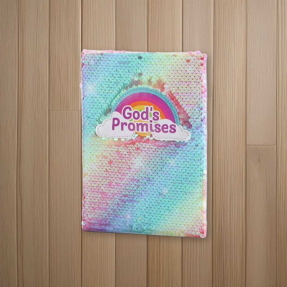 God's Promises - Sequin Journal on oak boards