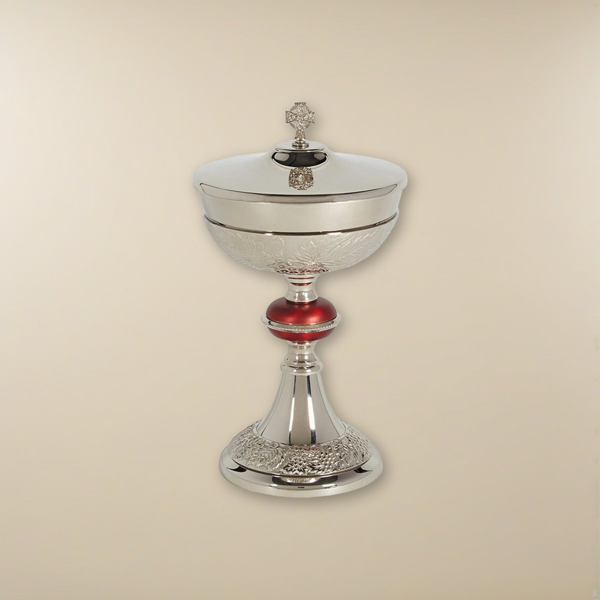 Grape Patterned Ciborium with Cover on a cream backdrop