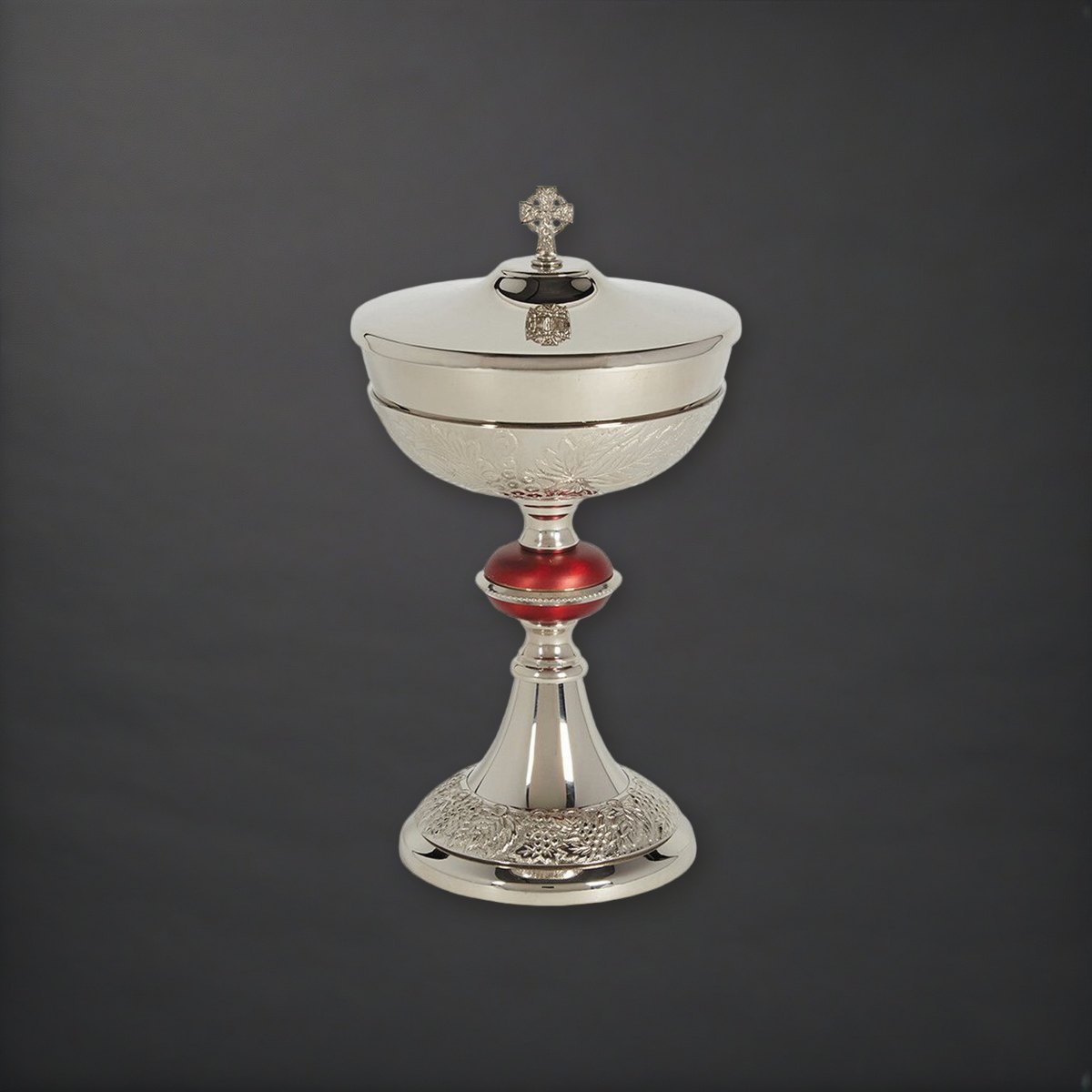 Grape Patterned Ciborium with Cover on a charcoal backdrop