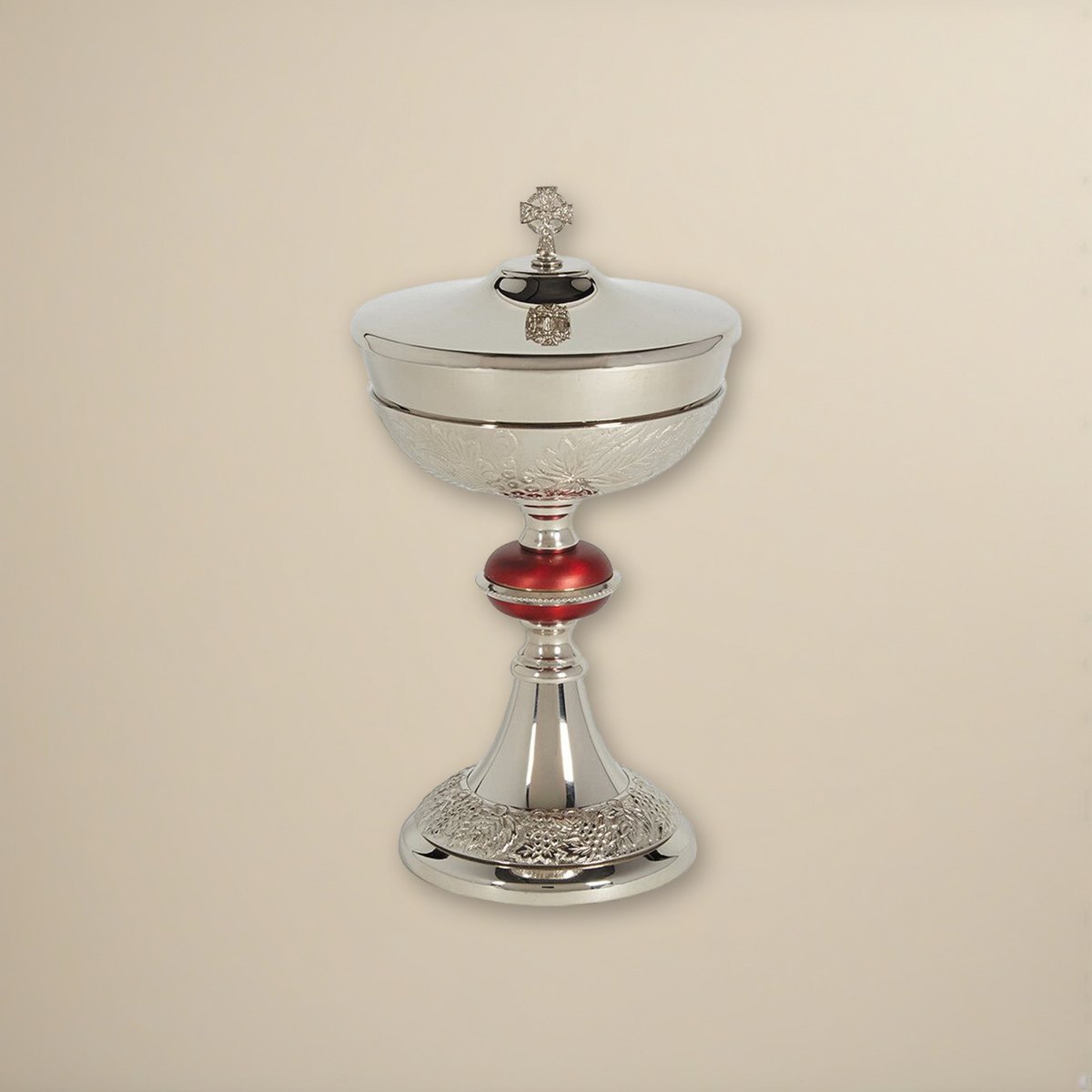Grape Patterned Ciborium with Cover on a cream backdrop