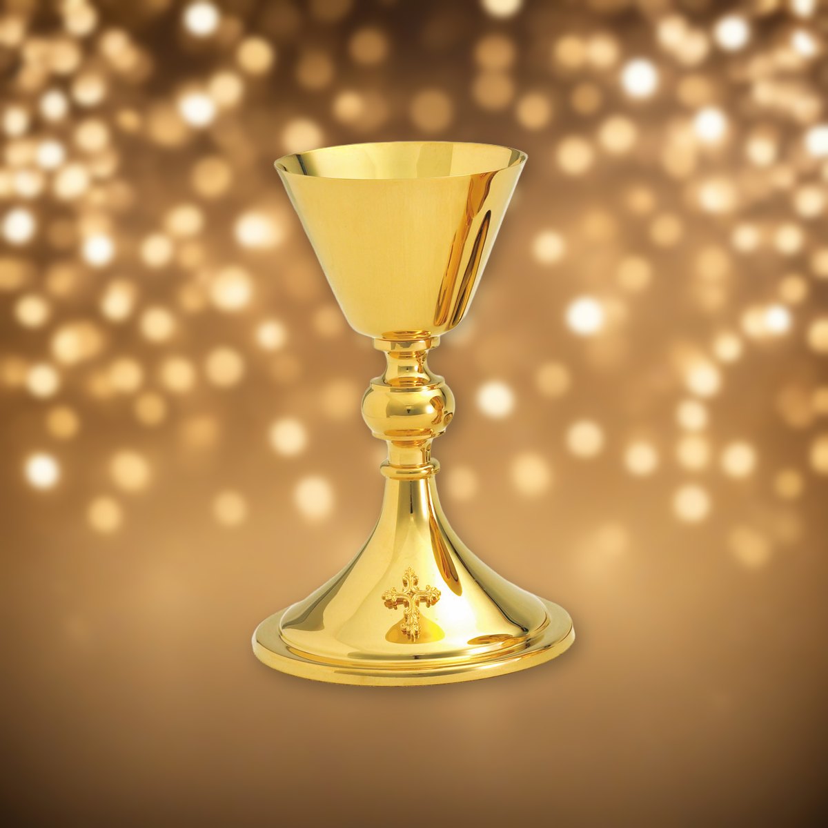 High Polish Chalice Plated in 24k gold against soft golden light
