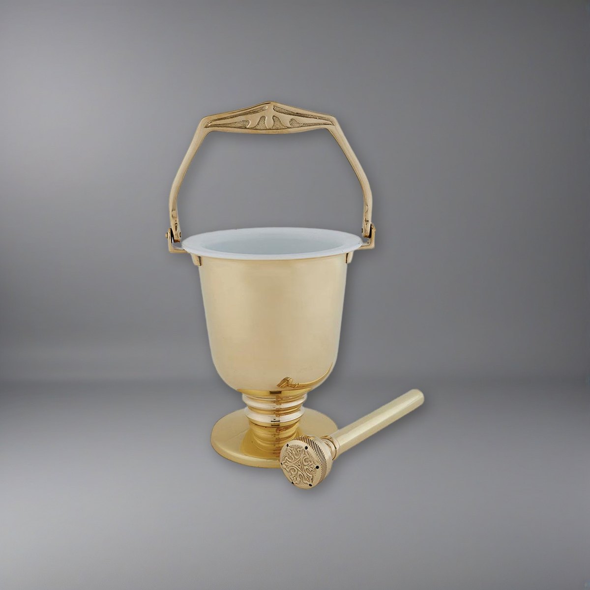 Holy Water Pot on a soft grey backdrop