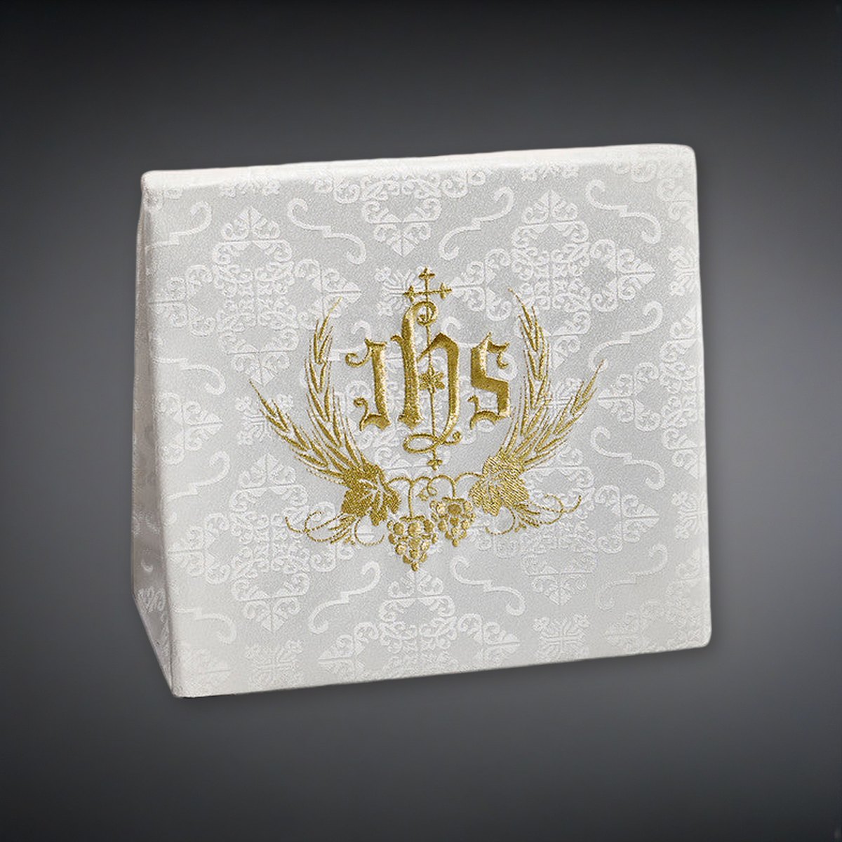 IHS Chalice Burse on a charcoal backdrop
