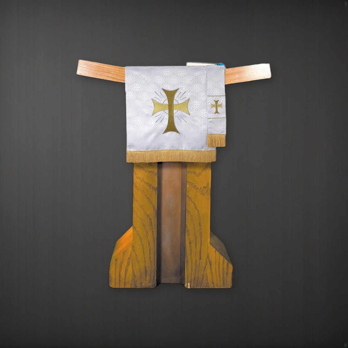 Jacquard Parament Pulpit Scarf w/Fringe - Cross on a charcoal backdrop